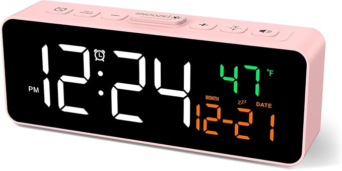 Netzu 3-in-1 Digital Clocks for Living Room, Small & Compact Alarm Clock | Temperature, Date & Time Display, 4 Birghtness, 3 Volumes, Plug-in, for Bedroom, Office