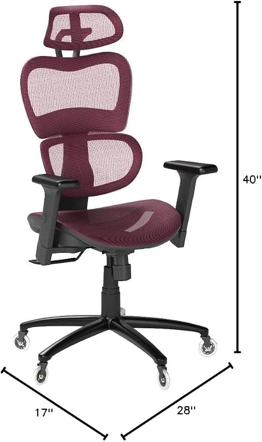 Nouhaus Ergo3D Ergonomic Office Chair Lumbar Support Mesh Office Chair with 4D Adjustable Armrest, Adjustable Headrest and Wheels, Mesh High Back Home Office Desk Chairs(Burgundy)