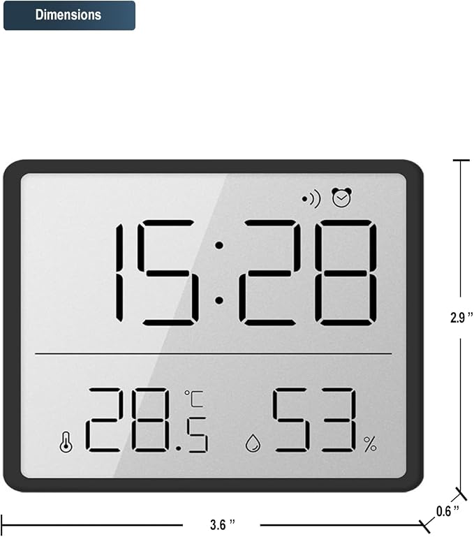 GooDay Smart Digital Alarm Clock, w/Magnetic Attraction, Indoor Temperature Humidity, HD Screen Hour Date, Battery Operated - Black