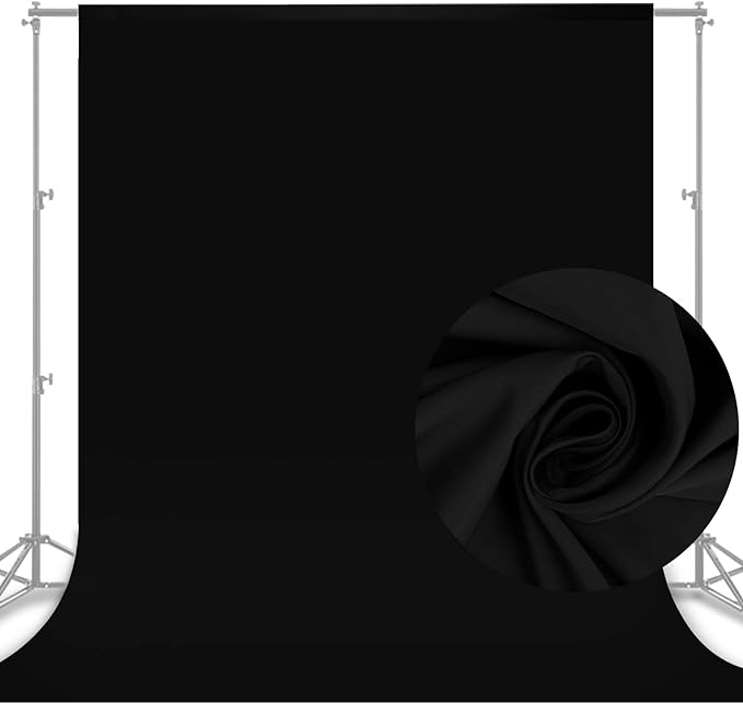 Aimosen 10x8 FT Black Backdrop Background for Photography, Chromakey High Density Polyester Fabric Black Photo Backdrop Curtain Screen Collapsible Seamless for Shoot Portraits Party Video Studio