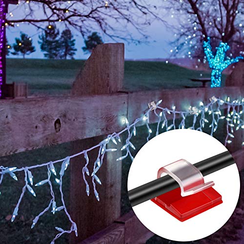 Maitys 60 Pcs Adhesive Cable Wire Clips Outdoor, Christmas Light Clips Cable Management Cord Holder Organizer for Fairy String Light Under Desk, Wall, Car, TV PC Ethernet(Medium,Clear)