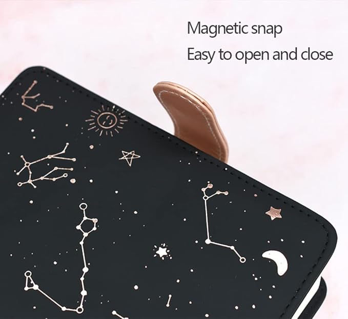 A6 Undated Daily Planner Starry Sky Journal Monthly & Daily Planner Small Diary Agenda, Self-filling Date, Soft Pu Leather Cover, Size 64K 4.1''x5.5'', Black+White