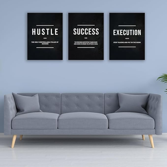 Inspirational Poster Print Success Wall Art Motivational Entrepreneur Goals Quotes Wall Decor Work Hard Picture Painting Decoration Artwork for Office Bedroom Living Room 16inch x24inch x3pieces