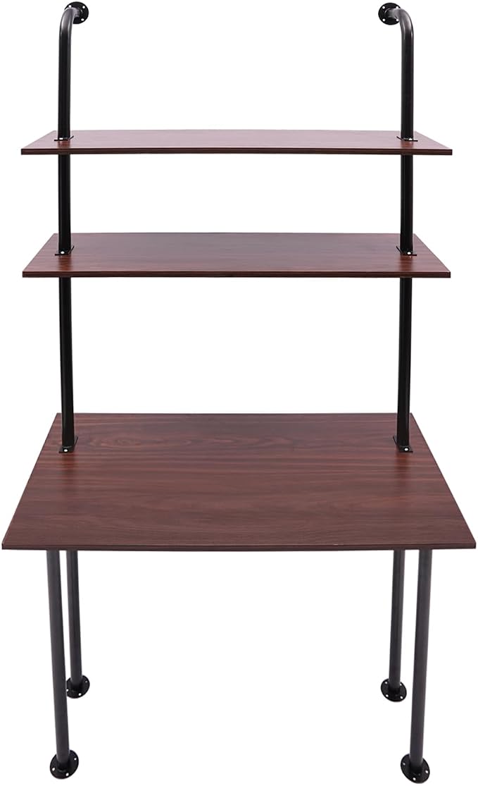 Industrial Wall Mount Desk with Shelves, 3-Shelf Ladder Desk, Computer Writing Table for Small Spaces, Black and Brown Modern Narrow Floating Table with Storage (13" Dx39.4 Wx79 H)