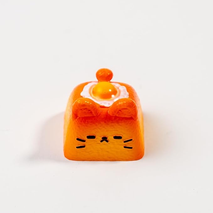 Artisan Cat Keycap for Mechanical Keyboards, Orange Fried Egg Cat-Shaped, Handmade Resin, 1U Size, MX Switch Compatible, Decorative Design for Gaming and Typing (MMK-HBD)