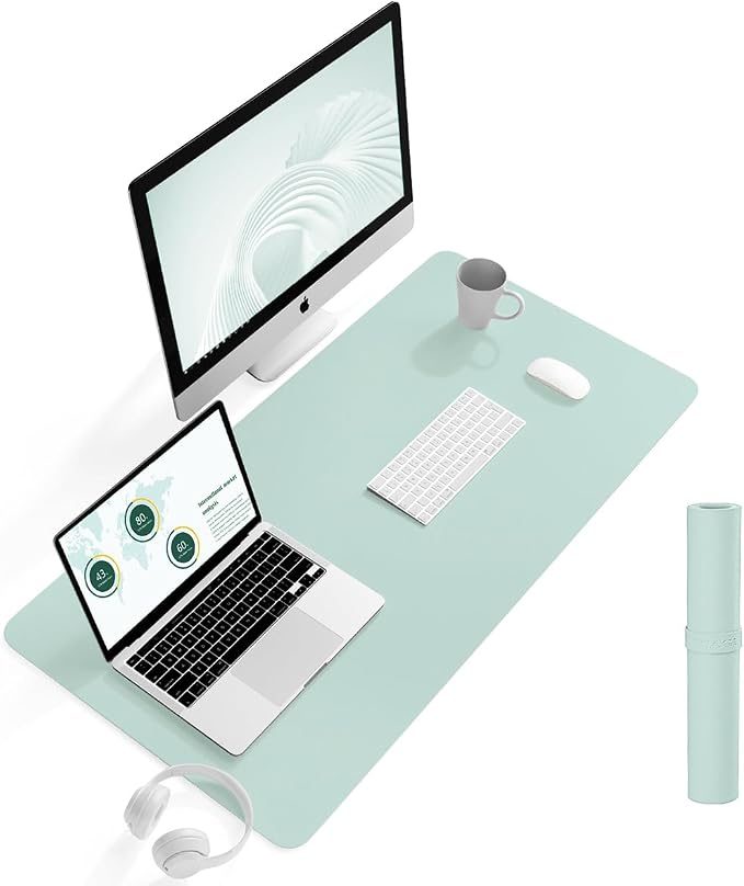 YSAGi Non-Slip Leather Desk Pad L Size, Waterproof Laptop Computer Desk Keyboard Mat, Table Protector Blotter Mat, Large Mouse Pad for Office/Work/Home/Decor(Mint Green, 35.4" x 17")