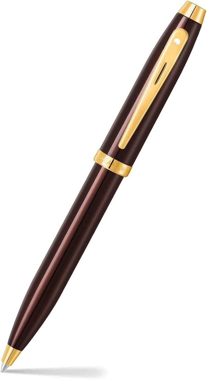 Sheaffer Gift 100 9370 Ballpoint Pen Glossy Coffee Brown with PVD Gold Tone Trim | Coffee Brown Ball Pen | Premium Pen Gift Set