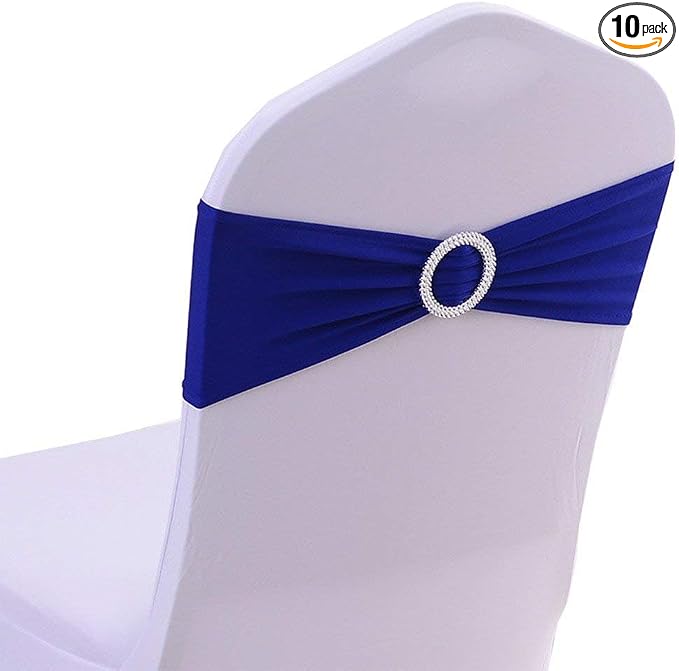 Tvoip 10PCS Chair Cover Stretch Band with Buckle Slider Sashes Bow Wedding Banquet Chair Decoration (Royal Blue)