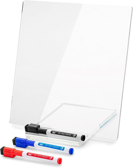 Mr. Pen- Clear Acrylic Dry Erase Board with Stand, 10x10 Inches | Reusable Desk Whiteboard with 3 Markers, Portable Dry Erase Board for Notes and Reminders, Desk Whiteboard for Office