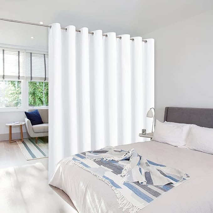 NICETOWN Closet Door Heavy Curtain, Room Dividers Shade Screens Partitions, Extra Large Grommet Top Space Partition Curtain, Screen Dividers for Rooms (1 Pack, 15ft Wide x 9ft Long, White)
