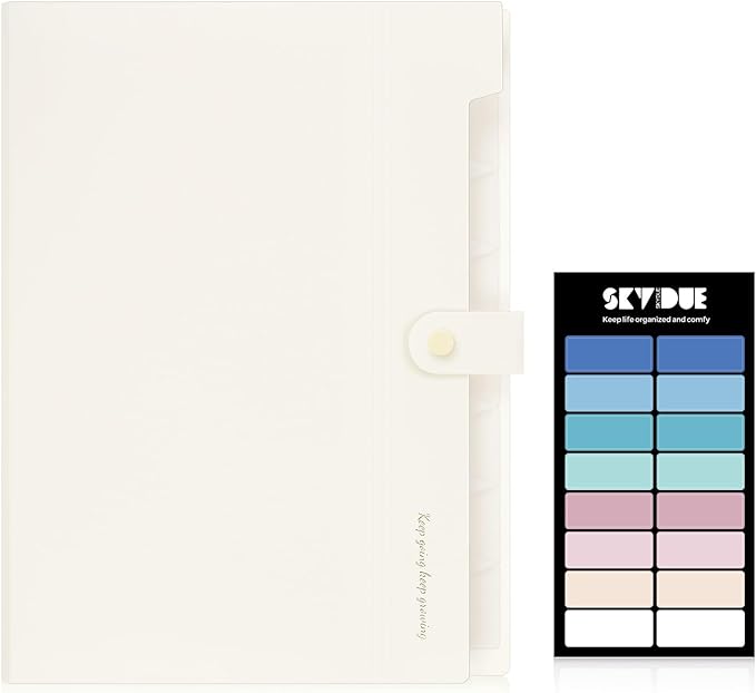 SKYDUE Accordion File Organizer, Expanding File Folder with 8 Pockets, Portable Document Paper Organizer, Letter/A4 Size Filing Folder，School Office Supplies Hospital Bag Essentials Cream