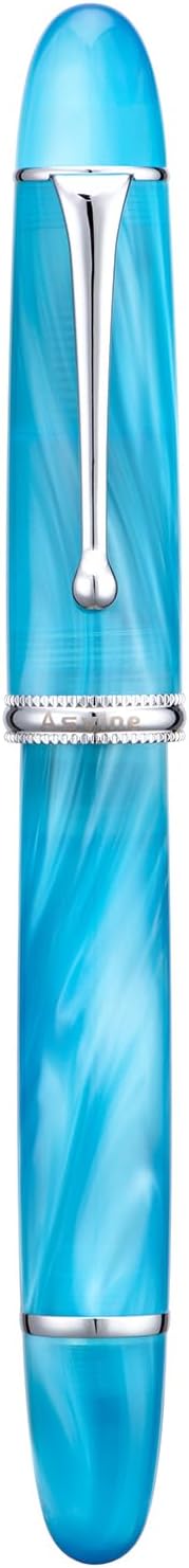 Asvine V800 Fountain Pen – Vacuum Filling System with Large Ink Capacity – Smooth Number 8 Medium Nib with Gift Case and Wrench- Sky Blue Acrylic