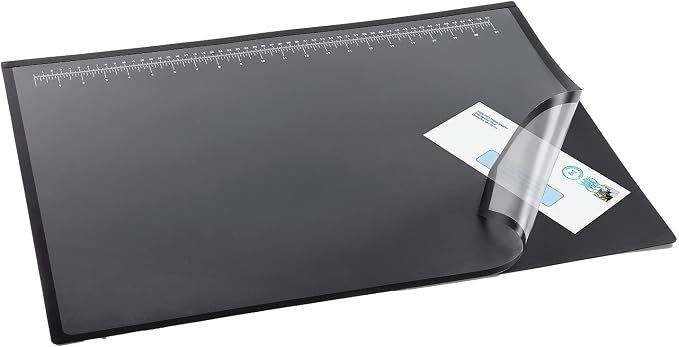 Artistic Logo Pad Engineering Desk Mat Pad for Desktop Organization & Document Protection, Printed Ruler Measurements, Black/Clear, 19" x 24"