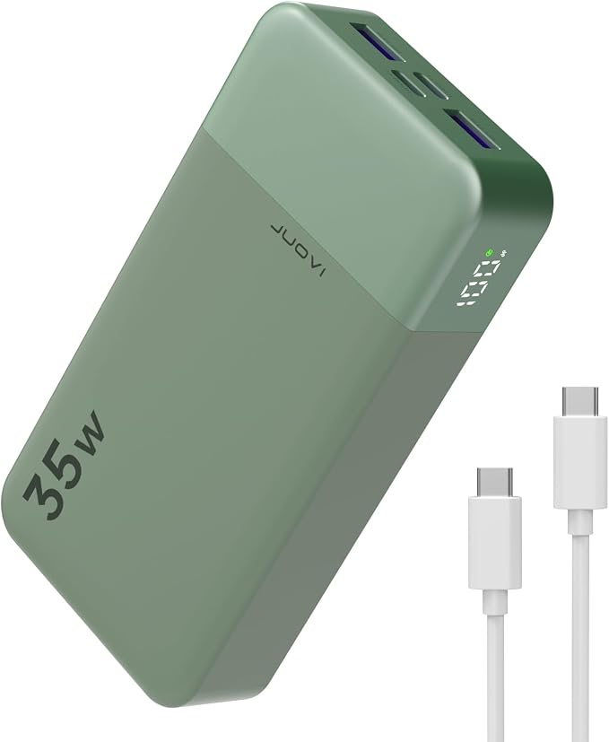JUOVI Power Bank 35W 20000mAh Portable Charger Fast Charging, PD 3.0 QC 4.0 Phone Charger with LED Display, Travel Battery Pack 2 USB C 2 USB A Ports for iPhone 16/15/14 Series, Galaxy, iPad
