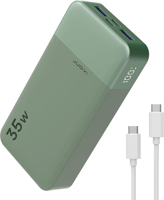 JUOVI Power Bank 35W 20000mAh Portable Charger Fast Charging, PD 3.0 QC 4.0 Phone Charger with LED Display, Travel Battery Pack 2 USB C 2 USB A Ports for iPhone 16/15/14 Series, Galaxy, iPad