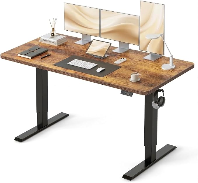 CubiCubi Standing Desk, 55 x 24 Inches Electric Height Adjustable Computer Desk, Sit Stand up Home Office Desk with Memory Presets, Rustic Brown