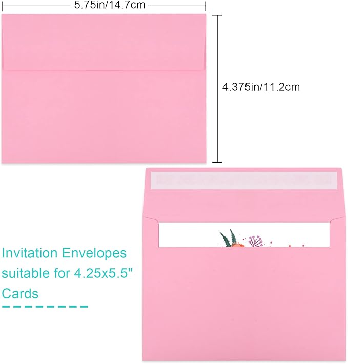 70 Packs of Invitation Envelopes, A2 Envelopes Pink Postcard for 4.5x5.5 Cards for Invitations, Self Seal for Photos RSVP, Greeting Cards