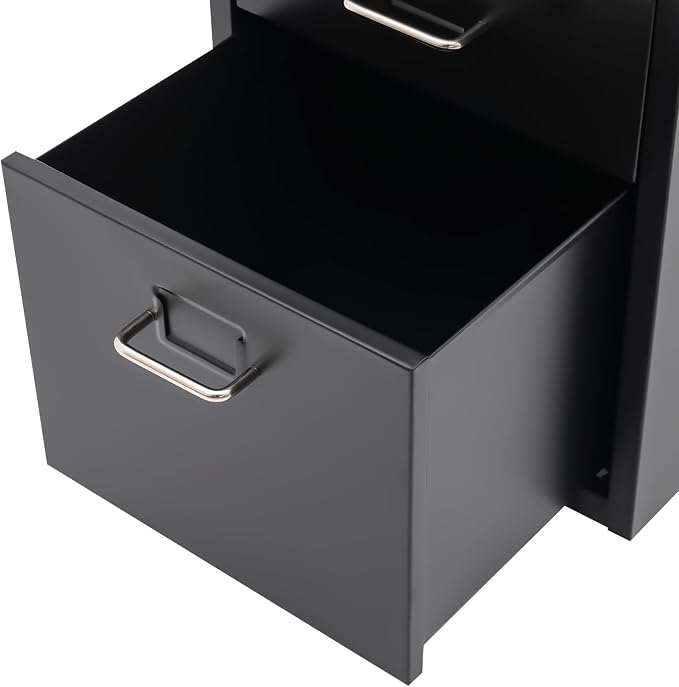 3 Drawer File Cabinet with Lock, Freestanding Filing Metal Drawers Organizer Vertical Metal Rolling Organizer Movable Under Desk Cabinet with Wheels for Home Office Living Room Study (3 Tiers Black)