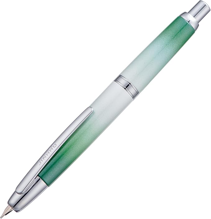 Jinhao 10 Press Fountain Pen with Box, Gradient Grass Green Retractable Fine Nib with Ink Converter Set (Silver Clip)