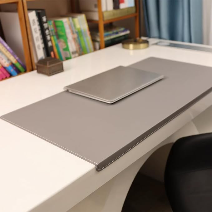 Leather Desk Mat with Stitched Edges & Edge Protection, Non-Slip Large Office Desk Mouse Pad for Work Game Typing, Waterproof Writing Table Extended Protector (Grey,35.4"x17.7")