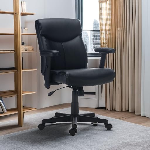 Staples Ergonomic Task Chair, Faux Leather, Ergonomic, Adjustable Height, Swivel, Black