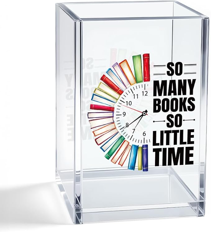 So Many Books So Little Time Acrylic Cosmetic Pencil Pen Holder Cup, Funny Bookworm Gifts for Reader Book Lover Student Librarian Book Club Member, Birthday Christmas Gifts for Student Teacher