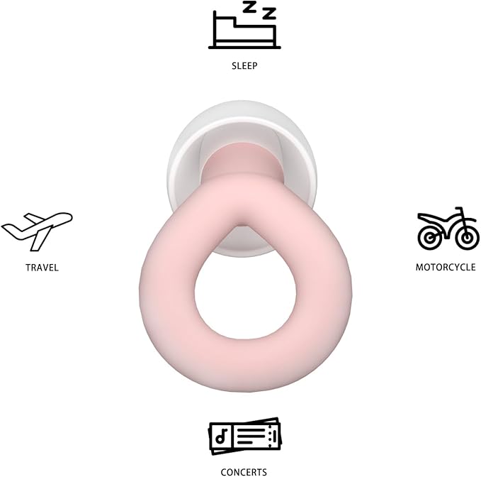 Earplugs for Sleeping, 33db Noise Canceling Ear Plugs, Waterproof Reusable Noise Canceling Earplugs for Concerts, Motorcycles, Travel and Hearing Protection - 8 Ear Tips in XS/S/M/L, Pink