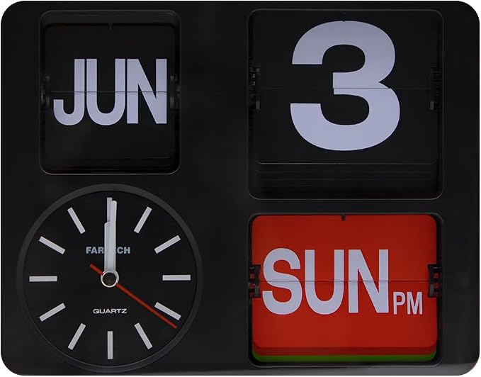 Retro Modern 9.45 Inches Calendar Day Date Flip Desk Wall Clock (Orange Frame)(No Battery Included)