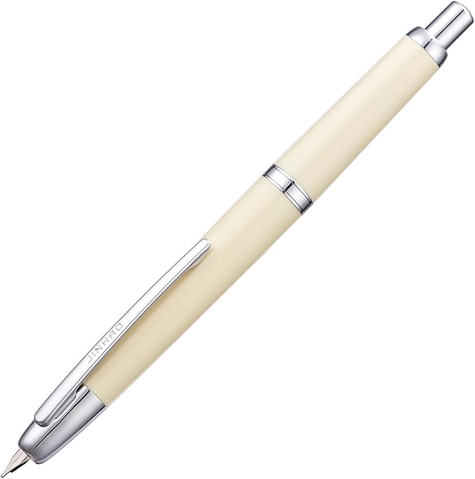 Jinhao 20 Press Fountain Pen, Ivory White Retractable Medium Nib with Ink Converter Set (Silver Clip)