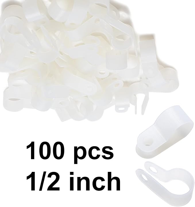 100 Pack 1/2'' P-Style Rope Light Clips with Stainless Steel Screw | Outdoor Mounting Clips,Cable Clips Clamps,Wire Management,Electrical Wiring,Concealed Wiring,Cord Installation,Christmas