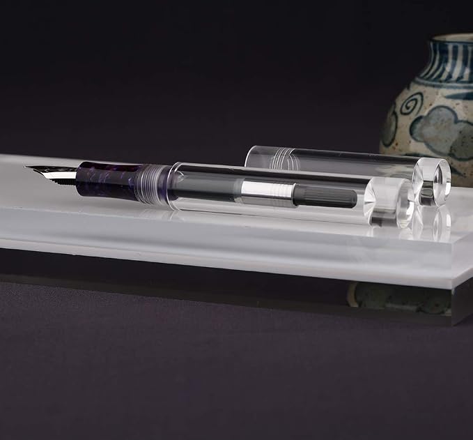 Lanxivi Majohn C1 Fountain Pen Fine Nib Clear Transparent Acrylic Resin, Mini Pocket Pen, Eyedropper,Cartridges and Converter Filling