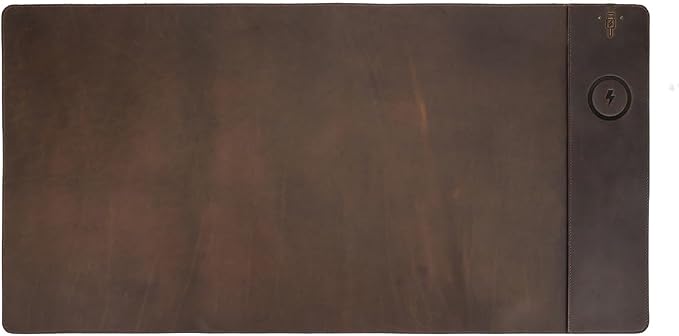 Hiram Crazy Horse Leather Desk Mat with 15W Wireless Charging - Waterproof and High-End Cowhide Texture for a Comfortable Office Experience(31in x 16in)