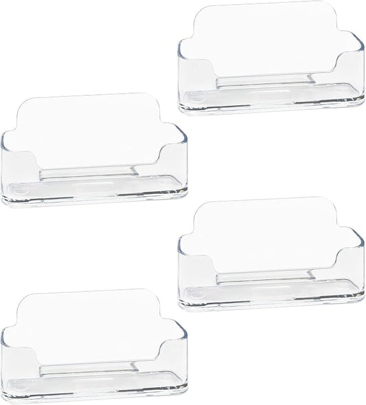 HSYMQ 4 Pack Business Card Holder for Desk, Clear Acrylic Plastic Business Cards Display Holders Stand, Fits 30-50 Business Cards