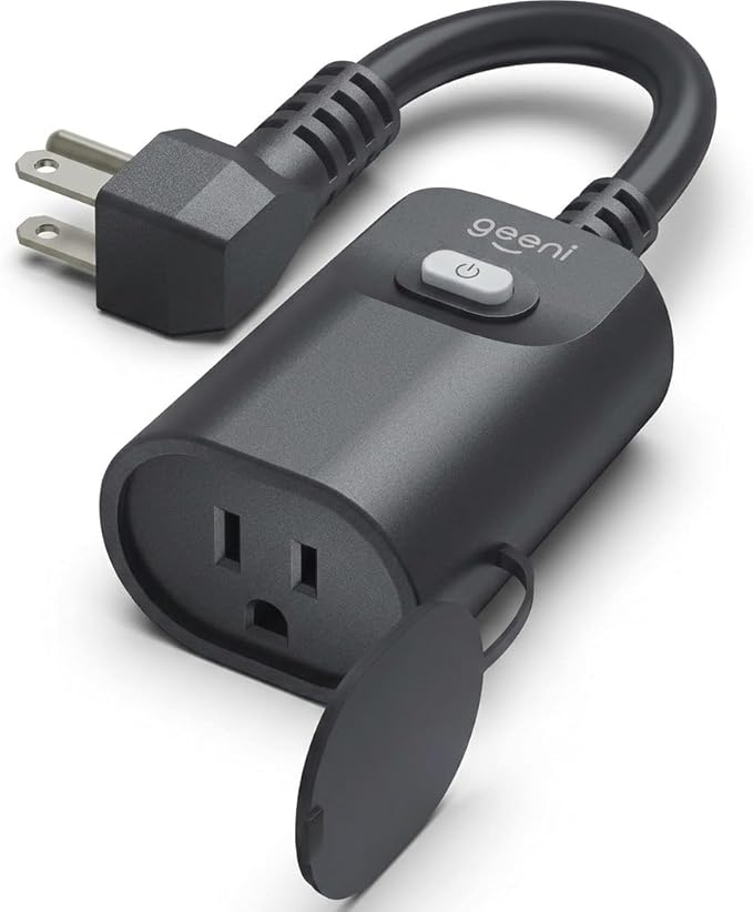 Geeni Indoor/Outdoor Smart Plug Weatherproof, 1 Socket Wireless Remote Control and Timer –Works with Alexa, Google Assistant, Requires 2.4 GHz WiFi, Black
