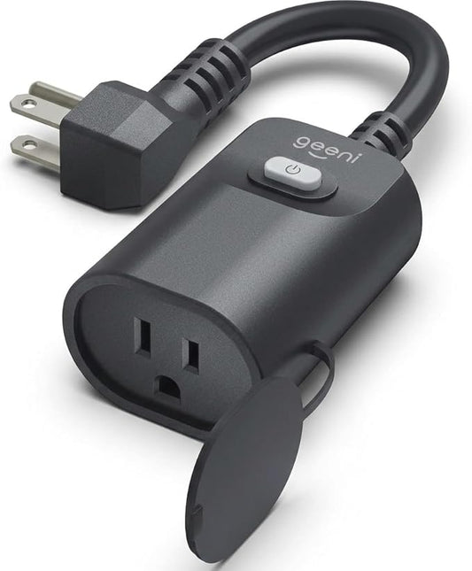 Geeni Indoor/Outdoor Smart Plug Weatherproof, 1 Socket Wireless Remote Control and Timer –Works with Alexa, Google Assistant, Requires 2.4 GHz WiFi, Black