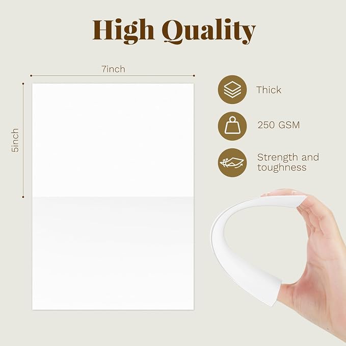 Goefun Blank Note Cards and Envelopes 5 x 7 Folded Cardstock and A7 Envelopes Self Seal 100 Pack for Invitations, Wedding, DIY Greeting Cards, Birthday