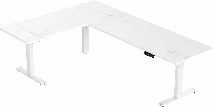 VIVO Electric Height Adjustable 83 x 60 inch Corner Stand Up Desk, 2 White Marble Dry Erase Solid Table Tops, White Frame, Memory Controller, L-Shaped Workstation, 3E Series, DESK-KIT-3E8WWM