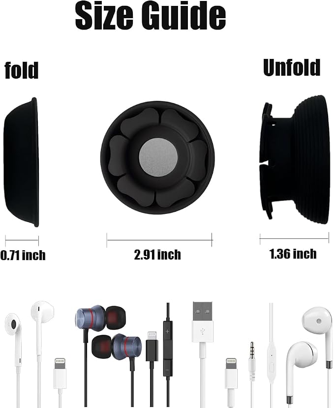 MAIRUI Wired Earbud Case Earphone Headphone Cord Organizer Earbuds Wrap Soft Silicone Magnetic Holder Storage Tangle Free Cable Winder(Black)
