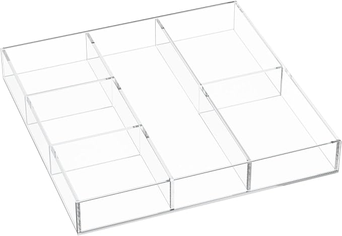 Acrylic Drawer Organizer, 6 Section Clear Makeup Tray Organizer for Drawer Office Bedroom(11.8x11.8 inch)