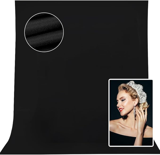 CPLIRIS 10x8ft Black Backdrop Background for Photography, High Density Polyester Fabric Photo Backdrop Curtain for Portrait Photoshoot, Party and Video