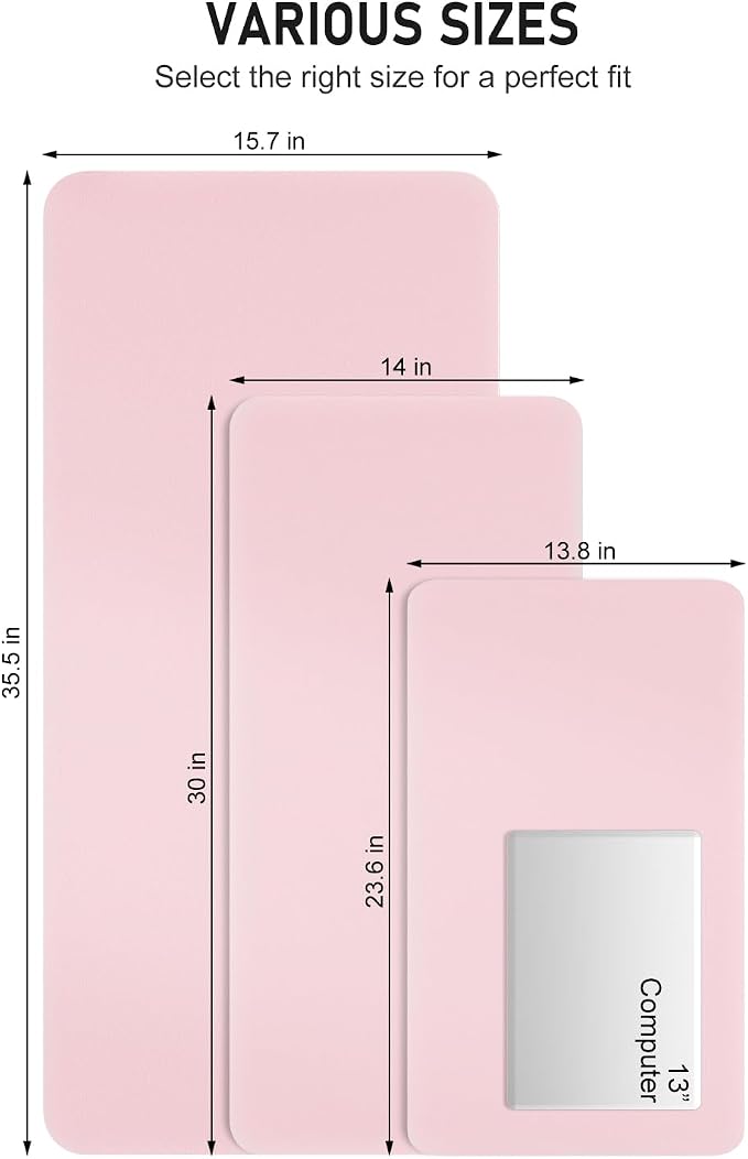 Desk Pad, 30" x 14" PU Leather Non-Slip Desk Mat Large Mouse Pad for Desktop, Waterproof Laptop Computer Writing Mat for Office, Home, Work, Gaming, Light Pink