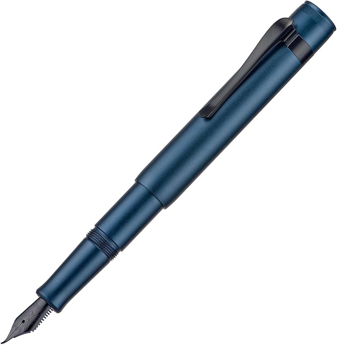 HONG DIAN M2 Black Forest Mini Fountain Pen, Bent Nib & Sleek Shape Aluminium Short Pocket Travel Pen (Midnight Blue)