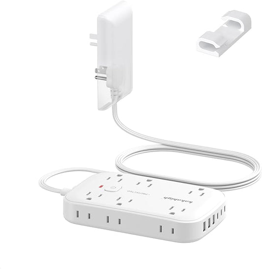 Extension Cord with Outlet Cover & Multi USB- 5 FT, Ultra Thin Plug Concealer with Cord & 12AC Outlet 6 USB (24W/4.8A), Charging Station for Multiple Devices, for Behind Wall Furniture Couch Sofa TV