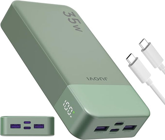 JUOVI J2651 Portable Charger, 35W 20000mAh USB C in & Out Power Bank, Battery Pack with QC4.0+PD3.0 35W High-Speed Charging for Bluetooth Earbud, Mobile Phone, Tablet (Green)