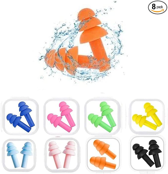 Earplugs for Sleeping Noise Cancelling Reusable Silicone Ear Plugs Suitable for Swimming Travel Snoring Airplanes Study Work Noisy Places（8Pairs）