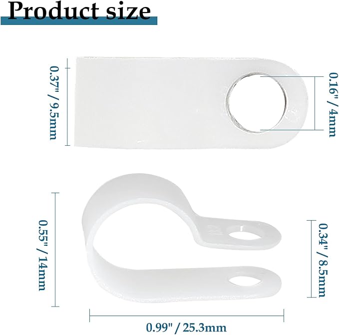 1/2 Inch R-Type Clip Clamp, 50 Pcs | Nylon P-Type Mounting Clips, Cable Clip Wire Clamp, Wire Management, Stainless Steel Screws Included
