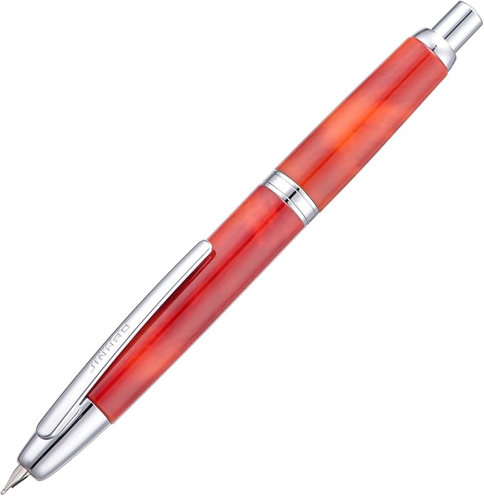 Jinhao 10 Press Fountain Pen with Box, Volcanic Red Retractable Extra Fine Nib with Ink Converter Set (Silver Clip)