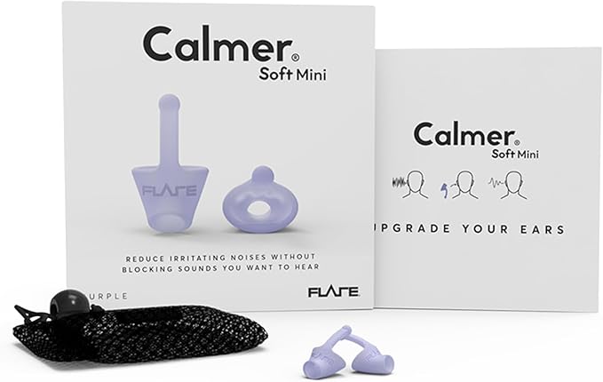 Flare Calmer Mini | Ear Plugs Alternative | Daily Noise Relief | Sound Sensitivity | Stress Relief | No Muffling | Improve Wellbeing | Comfy, Reusable, Soft Silicone Earplugs | Soft Purple
