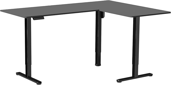 VIVO Corner Standing Desk, 63 x 55 inch Reversible L-Shaped Workstation, Electric Height Adjustment, Home, Office, and Reception Rooms, Black Table Top Black Frame, DESK-E3CTB