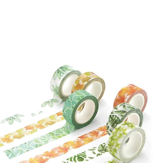 YUBBAEX Lush Plants Washi Tape Set 6 Rolls Floral Masking Decorative Tapes 15mm Wide (Feeling of Leaves)